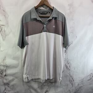 Travis Mathew Shirt Mens XL Gray Red Stripe Short Sleeve Polo Active Golf Pima